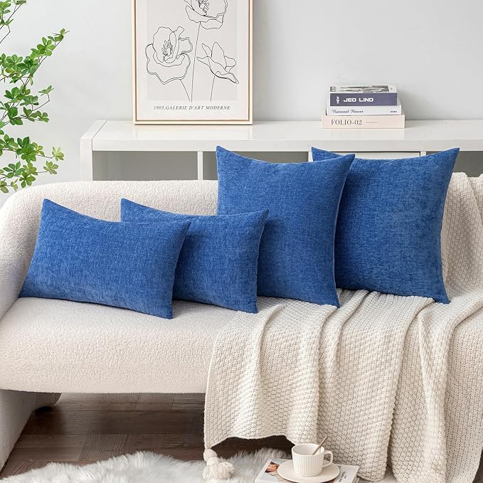 MIULEE Soft Chenille Throw Pillow Covers Royal Blue 18x18 Inch Pack of 2 | Modern Home Decor, Classic Decorative Pillows, Solid Dyed Cases, Boho Couch Cushion Covers for Sofa Bed Living Room