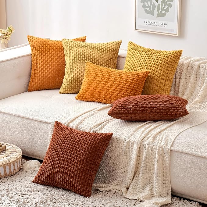 MIULEE Decorative Throw Pillow Covers 20x20 Fall Burnt Textured Corduroy | Orange Pack of 2 Striped Pillow Covers Modern Farmhouse Autumn Home Decor for Couch Bed Sofa Living Room