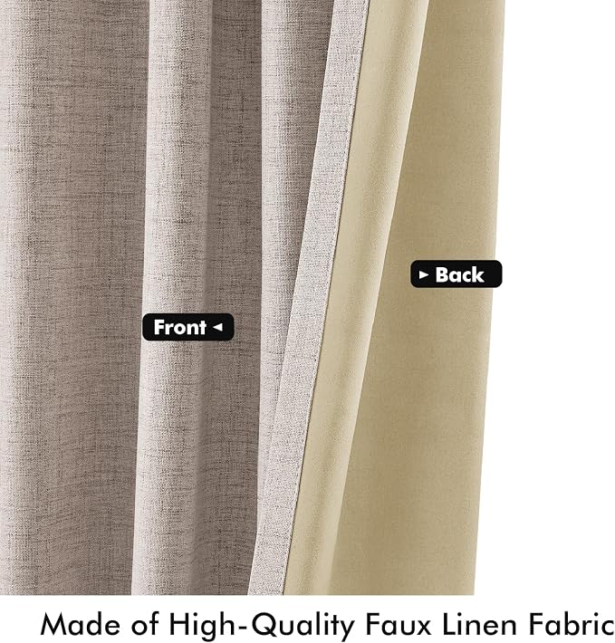 MIULEE 100% Blackout Linen Curtains for Bedroom 42 x 96 Inch Khaki 2 Panels | Thermal Insulated, Room Darkening Drapes for Living Room, Back Tab Rod Pocket Pinch Pleated, Solid Luxury Decor