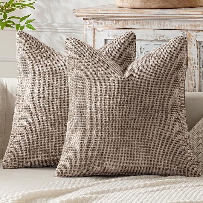 MIULEE Decorative Couch Throw Pillow Covers 20x20 Inch Light Khaki 2 Pack | Modern Boho Accent, Soft Chenille Pillow Covers, Farmhouse Cushion Cases for Home Decor Bed Sofa Living Room