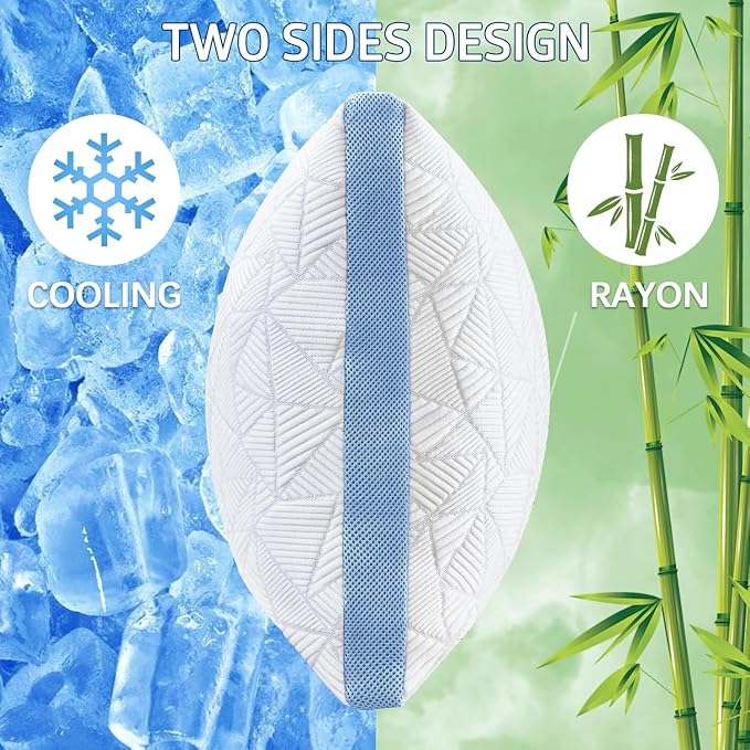 BETU Cooling Pillows Queen Size Set of 2, Shredded Memory Foam Cool Pillows for Hot Sleepers, Adjustable Firm Soft Support Bed Pillows Perfect for Back Neck Pain and Side Sleeping with Cover, Blue