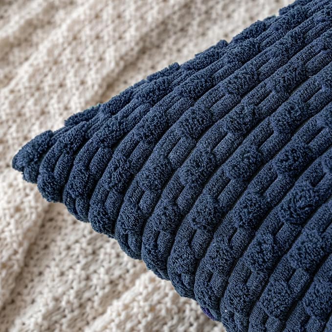 MIULEE Lumbar Decorative Throw Pillow Covers 12x20 Navy Blue Corduroy | Textured Striped Pack of 2 Striped Pillow Covers Modern Farmhouse Coastal Home Decor for Couch Bed Sofa Living Room