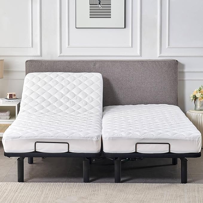 Waterproof Quilted Split King Mattress Protector Pad for Adjustable Bed | 2 Mattress Pads in 1 Package Each 39x80 with Up to 16 Deep Pocket, Stay in Place Fitted Cover, Noiseless Soft Padded Topper