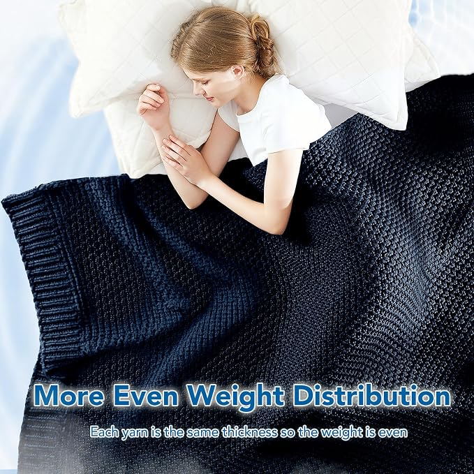 Knitted Weighted Blanket - 50"x60" 5lbs Cooling Chunky Knit Heavy Blanket for Adults Cable Yarn Knit Decorative No Beads Soft, Cozy and Cooling Weighted Throw Blankets Machine Washable