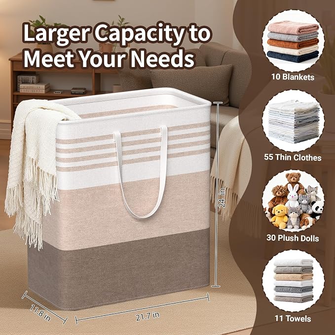 WOWBOX 2 Pack Laundry Baskets, Collapsible Dirty Clothes Laundry Hampers | with Reinforced Handles, Waterproof Coating, 2 Pack for Clean & Dirty Clothes, for Bedroom, Bathroom, Dorm (100L Khaki)