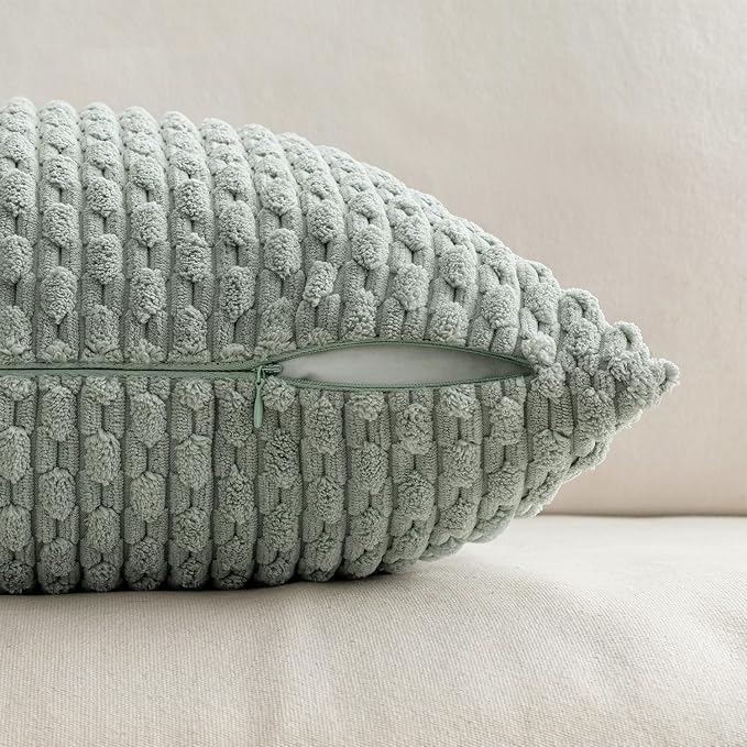 MIULEE Decorative Throw Pillow Covers 18x18 Greyish Green Textured Corduroy | Pack of 2 Striped Pillow Covers Modern Farmhouse Home Decor for Couch Bed Sofa Living Room