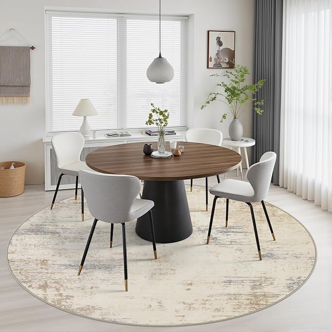Round Area Rug Living Room: 5 ft Modern Washable Indoor Carpet | For Bedroom Dining Room Farmhouse Nursery Hallway Office,Modern Abstract,Machine washable,Non-Slip,Stain Resistant,Indoor