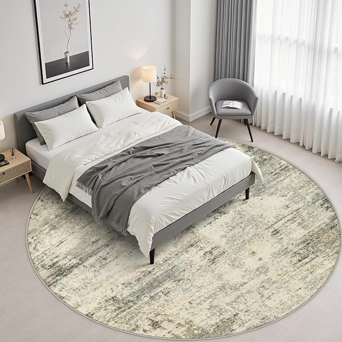 Round Area Rug Living Room: 5 ft Modern Washable Indoor Carpet | For Bedroom Dining Room Farmhouse Nursery Hallway Office,Modern Abstract,Machine washable,Non-Slip,Stain Resistant,Indoor