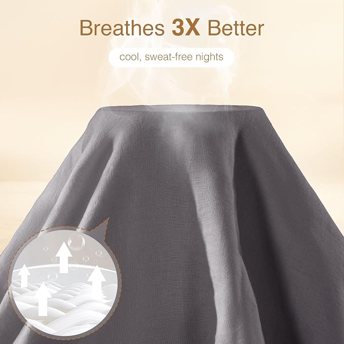 SONORO KATE 100% French Linen Full Duvet Cover Set,Zipper Closure,3PC | Natural French Flax,Soft Breathable for Hot Sleepers,Moisture Wicking & Durable,4 Corner Ties,Dark Grey