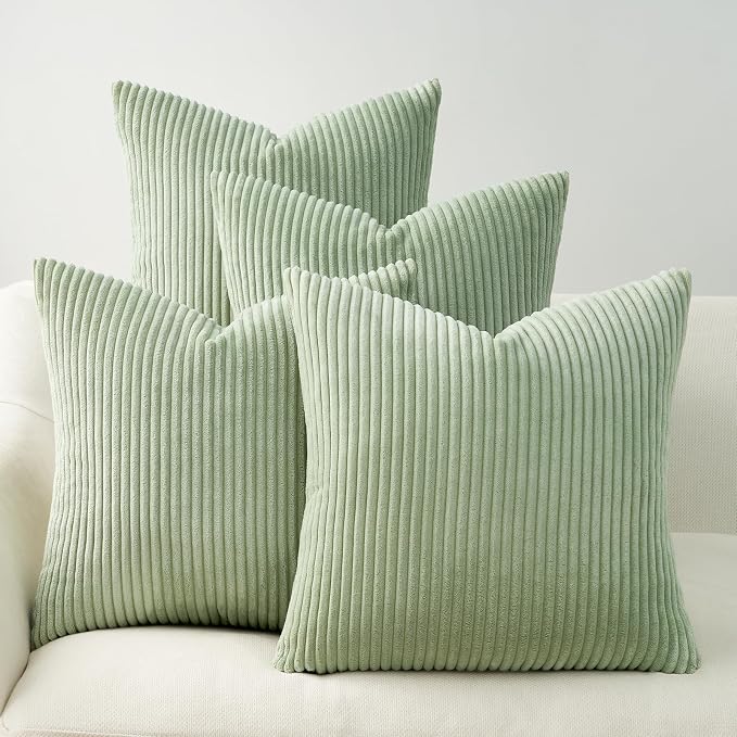 Topfinel 20x20 inch Decorative Sage Green Throw Pillow Covers, Cushion Cases Set of 4 Soft Velvet Modern Double-Sided Designs, Mix and Match for Home Decor, Pillow Inserts Not Included