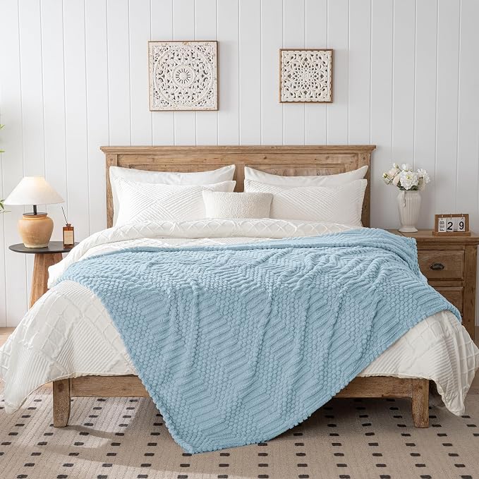 Blue Throw Blanket - Soft & Fluffy Fleece, Cute & Aesthetic, Perfect for Sofa, Couch, Chair, Bed, Living Room & Bedroom, All-Season Use, Plush & Cozy Decorative Blanket 50x60
