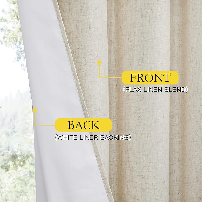NICETOWN 100% Blackout Curtains 95 inches Length for Dining Room, 2 Panels Set, 52" Wide, Farmhouse Style Room Warming Window Draperies with Thermal Insulated Liners for Winter