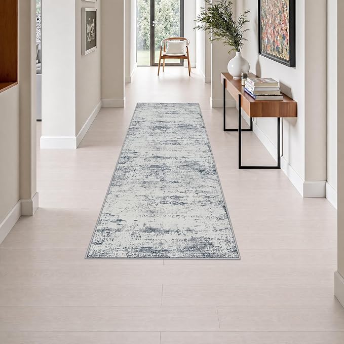 2x6 Washable Runner Rug：Modern Abstract Soft Carpet Blue Grey | For Hallway, Bedroom, Kitchen, Laundry, Bathroom,Door Mat,Modern Abstract,Machine washable,Non-Slip,Stain Resistant,Indoor
