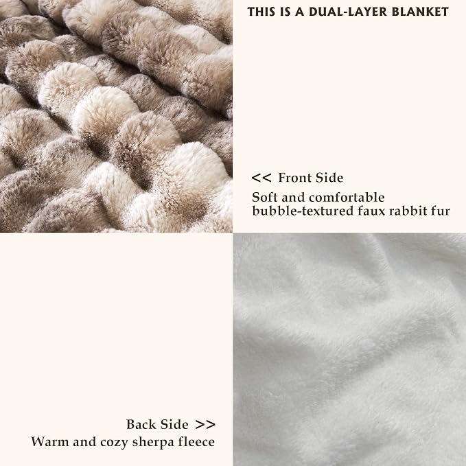 60x80 Inches Ultra-Soft Fuzzy Faux Fur Plush Twin Size Blanket - Thick, Warm Sherpa for Couch, Sofa, Bedroom, Camping - Decorative Blanket for Cozy Warmth, Bubble Brown Tie Dye