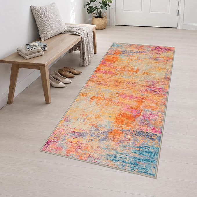 3x8 Washable Runner Rug：Modern Abstract Soft Carpet Galaxy Haze | For Hallway, Bedroom, Kitchen, Laundry, Bathroom,Door Mat,Modern Abstract,Machine washable,Non-Slip,Stain Resistant,Indoor