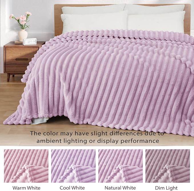 Exclusivo Mezcla Striped King Size Fleece Blanket for Bed, Couch, 90"x104" | Soft Breathable Cozy Bed Blankets, Lightweight Plush Fluffy Fuzzy Jacquard Decorative Blankets