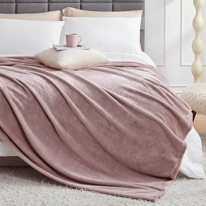 Hansleep Twin Pink Fleece Blanket, Soft Flannel Bed Blanket | Fuzzy Cozy Blanket 60x80 Inches, Multi-use for Bed, Sofa, Couch, Travel, Camping, All Season Warm Lightweight Cover