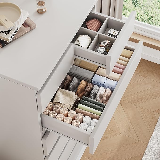 White Tall 7 Drawer Dresser for Bedroom, Modern Wood Closet Dressers & Chests of Drawers with Jewelry Storage, 23.6" L*15.8" W*47.5" H in Large Vertical Dresser for Bedroom, Living Room, Nursery