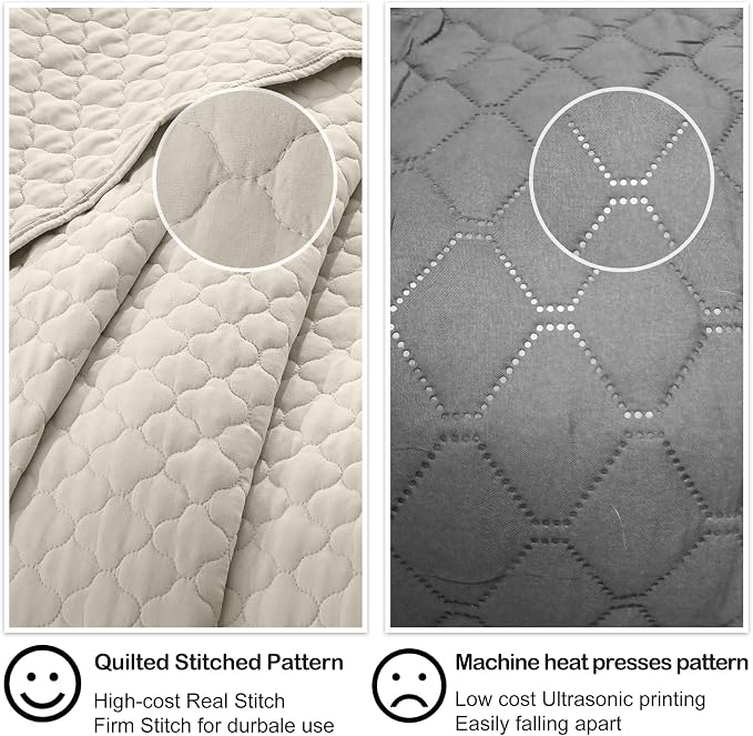 HORIMOTE HOME Quilt Set Twin Size Beige Bedspread, Modern Style Quilted Clouds Pattern Soft Coverlet Set Lightweight Microfiber Quilted Bedspread for All Season, Includes 1 Quilt and 1 Pillow Sham