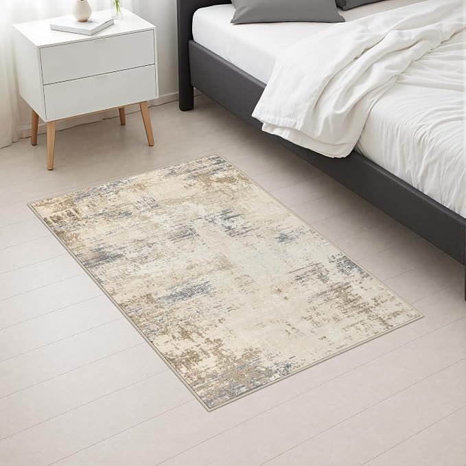 2x3 Washable Entryway Rug: Modern Abstract Soft Carpet Beige Brown | For Entrance, Bedroom, Kitchen, Laundry, Bathroom,Door Mat,Modern Abstract,Machine washable,Non-Slip,Stain Resistant,Indoor