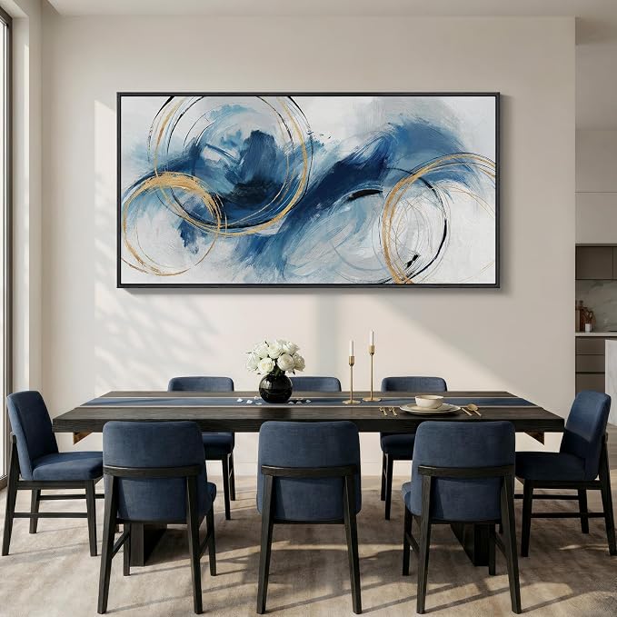 Extra Large Framed Navy Blue Abstract Wall Art for Living Room, 36x72 In | Contemporary blue pictures, Canvas prints, Modern minimalist paintings, Artwork for walls, Wall decor for bedroom dining room