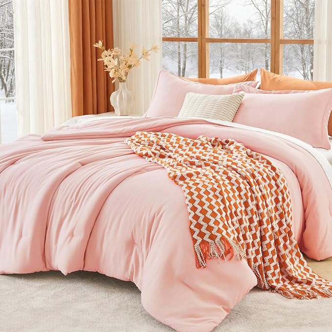 Full Comforter Sets, All Season Ultra Soft Down Alternative Bedding - 3 Piece Lightweight Bed Set Includes 1 Comforter (82"x86") and 2 Pillow Shams (20"x26"), Blush