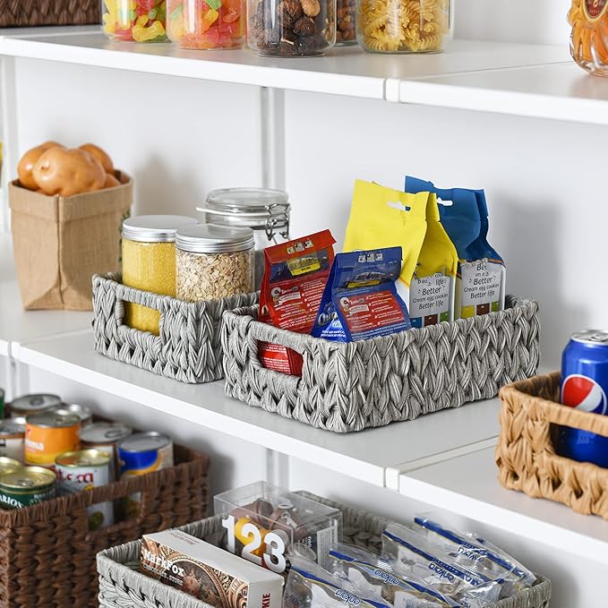 GRANNY SAYS Wicker Baskets for Storage, Waterproof Gray Baskets, 2-Pack | Grey Baskets, Plastic Baskets for Organizing, Plastic Storage Baskets moisture resistant,Wicker Baskets with Handles,Odorless