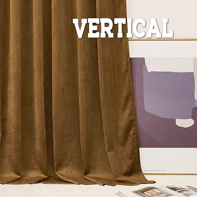 RYB HOME Velvet Closet Curtains 84 inches, Room Darkening Thermal Insulated Privacy Back Tab Drapes for Doorway Enterway, Dormitory, Gold Brown, W 42 x L 84 inches, 2 Panels Set