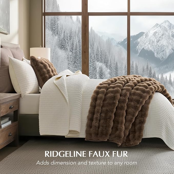 EverGrace Faux Rabbit Fur Bubble Throw Blanket, 50"x60", Natural Tan | Ultra Soft, Luxury Faux Rabbit Fur Throw, Thick Warm Bubble Blanket, Cozy Fluffy Reversible, for Bed, Couch, Chair, Sofa