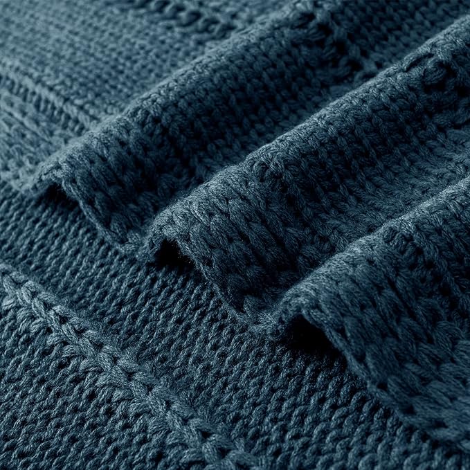 RECYCO Cable Knit Throw Blanket, Navy Blue, 60"x80" | 3.6LB, Soft Lightweight Warmth Layer, Breathable All Season Use, Decorative Home Accent, for Couch, Bed, Sofa