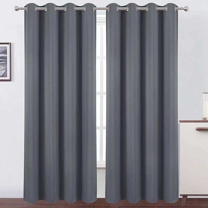 Grey Thermal Blackout Curtains/52 x 95 Inch/Set of 2 Panels Room Darkening Curtains for Bedroom