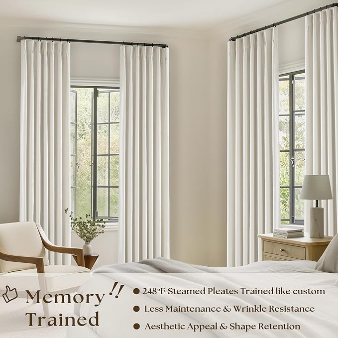 Blackout Linen Curtains 126 Inches Long Pinch Pleated 2 Panels Natural | Thermal Insulated 100% Black Out, Linen Drapes with Liner, Cream Ivory, for Living Room Bedroom Window Curtains 40x126