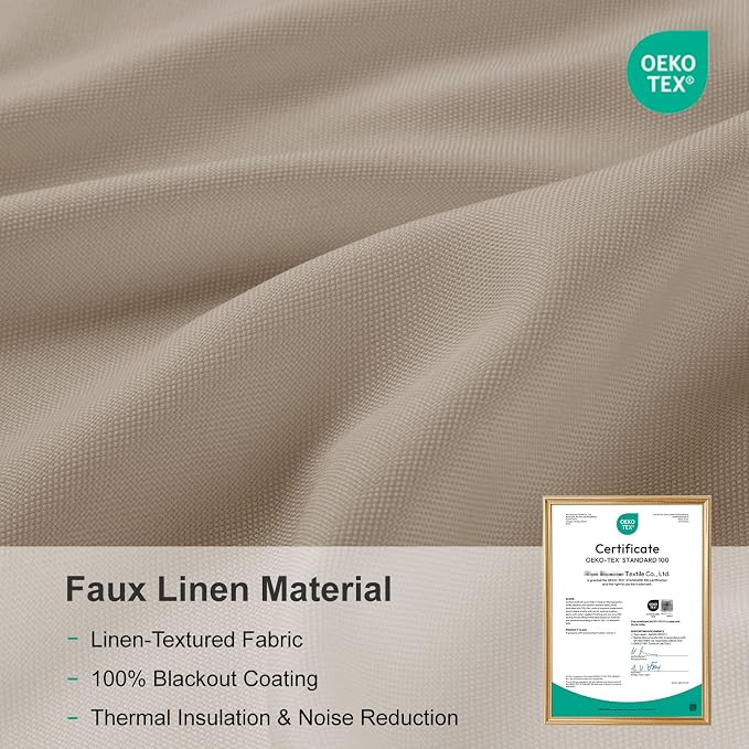Faux Linen Total Blackout Curtains for Bedroom 84 Inch Long Burlywood Birch | 100% Blackout Shield, Back Tab/Rod Pocket Living Room Drapes, Thermal Insulated Blackout Curtains 2 Panels Set, 50"W x 84"L