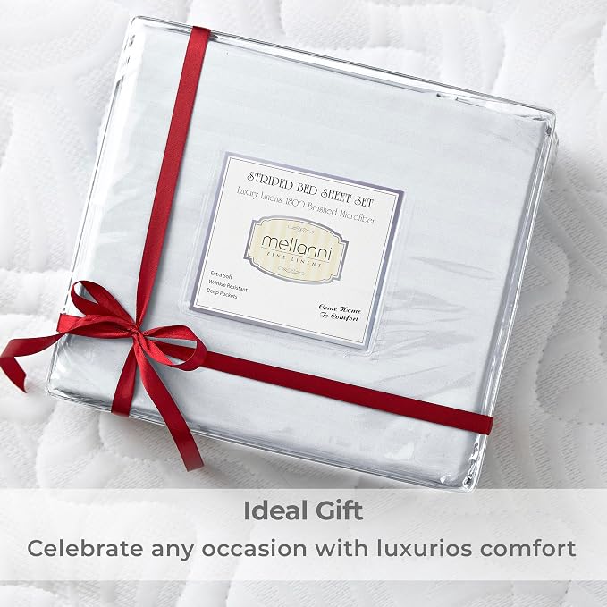Mellanni Iconic 4-Piece, Ultra Soft Sheet Set (King, Striped White) | 10M+ Sleepers. Lab-tested: Sleeps Cool, Stays Bright, Strong, Smooth. Good Housekeeping Best Bedding, 7 yrs running.