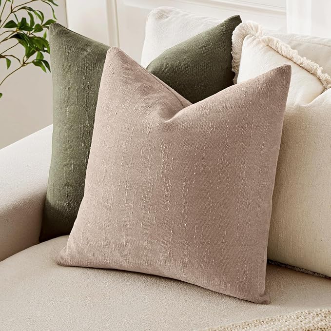 MIULEE Textured Chenille Throw Pillow Covers 18x18 Inch Irish Cream | Pack of 2 Decorative Soft Throw Pillows, Solid Textured Cushion Covers, Modern Home Decor for Couch Sofa Bedroom Living Room