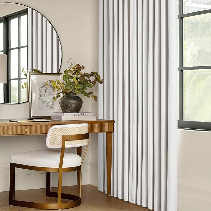 Beige White Pinch Pleated Blackout Linen 92 Inch Long Curtains 60 Inch Wide | 100% Black Out, Memory Trained, Pinch Pleat with Back Tab, Energy Efficient, Thermal Insulated Window Drapes W60xL92 1 Panel