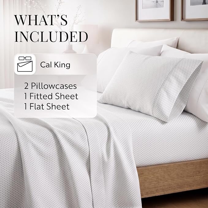 Linen Market Double-Brushed Patterned Microfiber California King Sheet Set 4 Piece – OEKO-TEX Certified Ultra Soft & Wrinkle-Free - 16" Deep Pocket Sheets Easy Care Cal-King Size - Stippled Light Gray