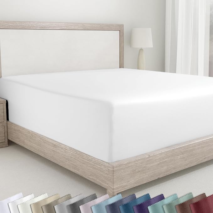 California Design Den Soft 100% Cotton Sateen King Size Fitted Sheet, White | 400 Thread Count Backed by Good Housekeeping Seal, 16" Deep Pocket, All-Around Elastic, No-Pop Fit, Durable, OEKO-TEX