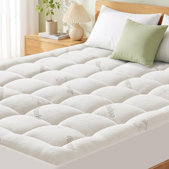 Mattress Pad Full Size, Cooling Pillow Top Mattress Topper, Ultra Soft Viscose Made from Bamboo, Breathable for Hot Sleepers, Deep Pocket 8"-20", White