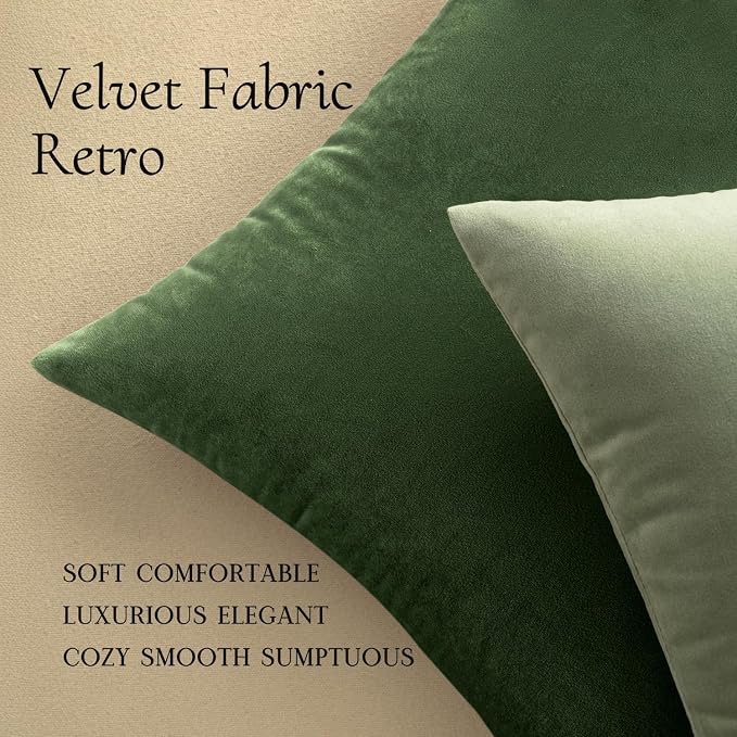 MIULEE Velvet Throw Pillow Covers 18x18 Inch Pack of 2 Moss Green | Soft Solid Decorative Pillow Covers, Modern Luxury Home Decor, for Couch Chair Sofa Bedroom Livingroom