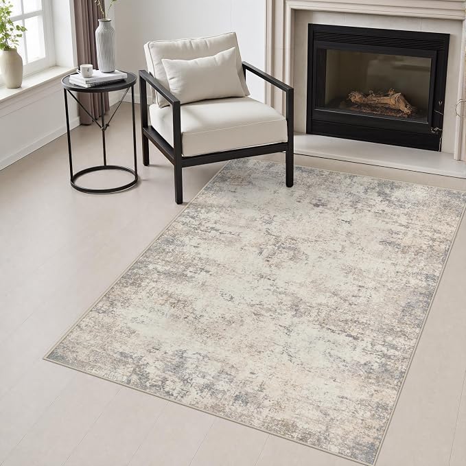 Area Rug Living Room: 3x5 Modern Washable Soft Carpet Brown Beige | For Hallway, Bedroom, Kitchen, Laundry, Bathroom,Door Mat,Modern Abstract,Machine washable,Non-Slip,Stain Resistant,Indoor