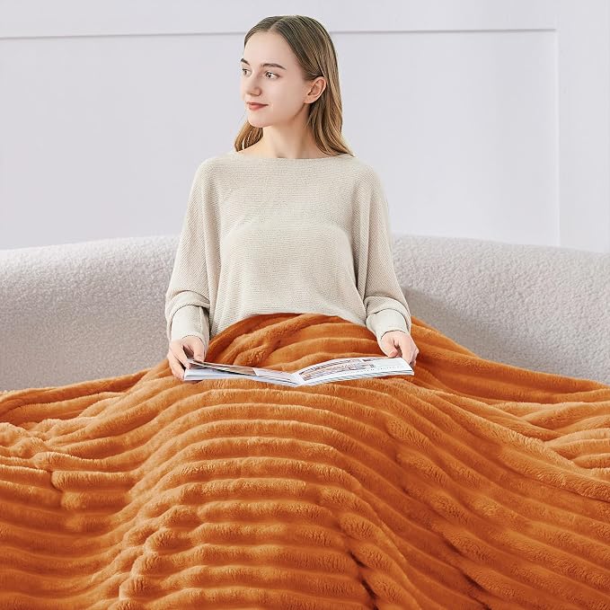 BEDELITE Ribbed Fleece Fall Throw Blanket, Burnt Orange, 50"x60" | Soft Cozy Blanket, 3D Ribbed Design, Autumn Home Decor Accent, Lightweight Throw for Couch, Bed, Halloween & Thanksgiving