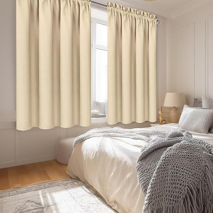 DWCN Blackout Curtains for Bedroom Living Room 42 x 63 Inch Long Beige | 2 Panels Set, Room Darkening, Thermal Insulated, Light Blocking, Rod Pocket Drapes, Noise Reducing Window Treatments