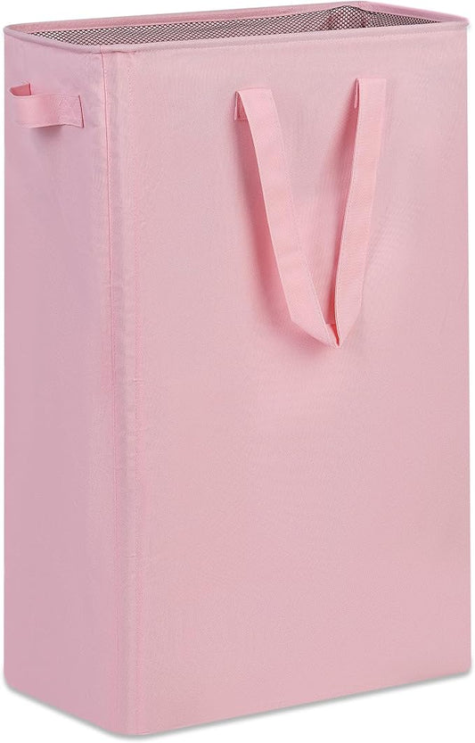 efluky Slim Laundry Basket, Narrow Laundry Hamper with Handles, Collapsible Dirty Clothes Hamper, Tall Laundry Bin for Laundry Room, Dorm and Bedroom, 19.8 Gallon (75L) Pink