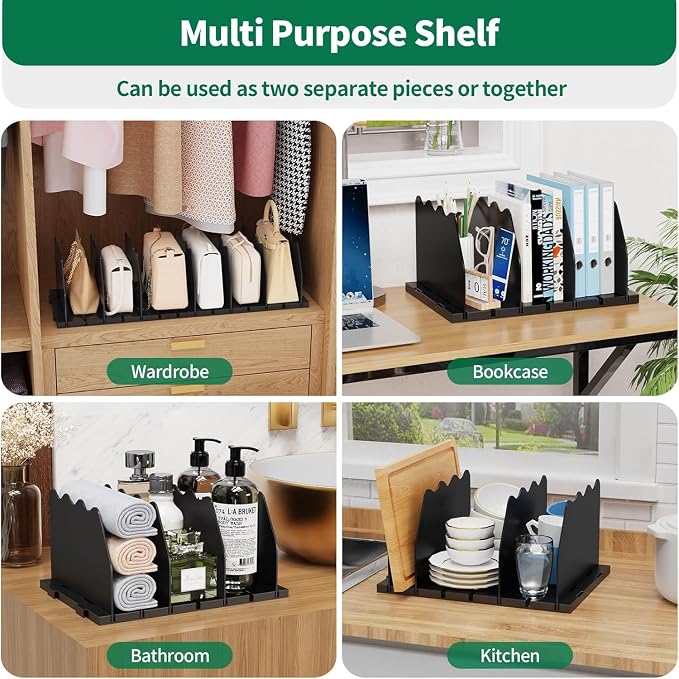 SPACEKEEPER Shelf Divider for Closet,2 Pcs Adjustable Purse Organizer,Black | Closet Acrylic Handbag Separators Storage Organizer Bookshelf Separator Dividers in Bedroom,Bathroom,Kitchen,Office