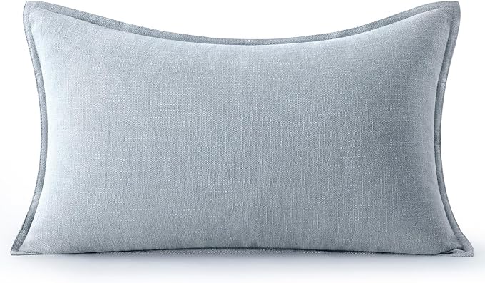 MIULEE Decorative Linen Lumbar Pillow Cover 12x20 Inch Light Blue | Boho Farmhouse Couch Long Throw Pillow for Bed, Pack of 1 Accent Coastal Modern Pillowcase, Sofa Livingroom Home Decor
