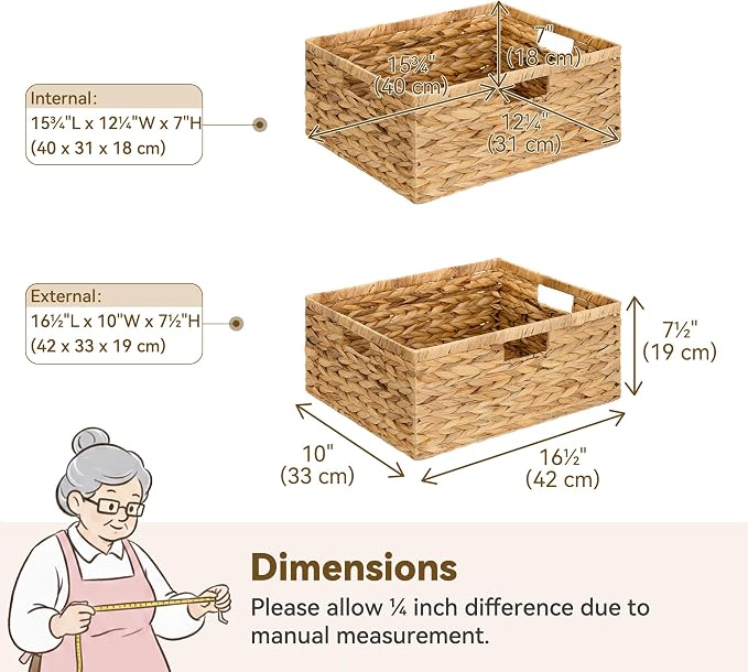 GRANNY SAYS Large Wicker Basket, Wicker Storage Baskets for Shelves, 1-Pack | Water Hyacinth Extra Large Wicker Baskets for Storage, Woven Baskets for Storage, Rectangular Shelf Basket with Handles