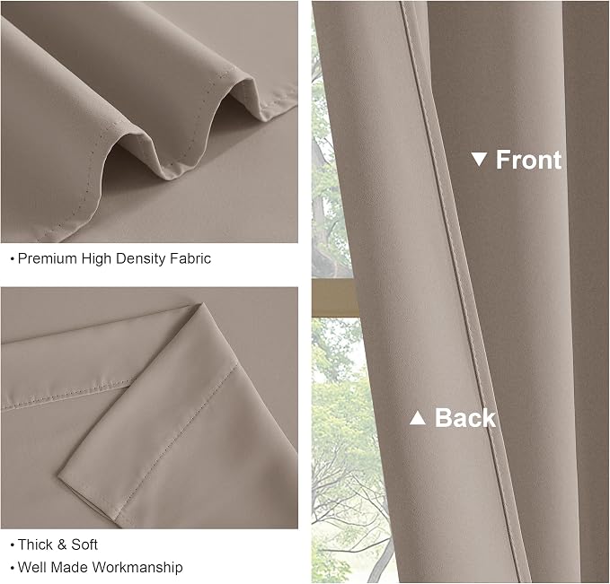 PONY DANCE Bedroom Curtains Drapes - Blackout Panels Home Fashion Solid Rod Pocket Curtain Blinds Home Decor Thermal Insulated Light Block, Wide 42 x Long 63 inches, Light Taupe, 1 Pair