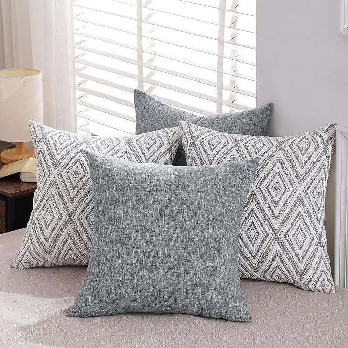HPUK Throw Pillow Covers 20x20, Set of 4, Grey Textured Couch Pillow Covers | Polyester fabric, patterned and solid designs, hidden zippers, machine washable, for sofas and beds, inserts not included