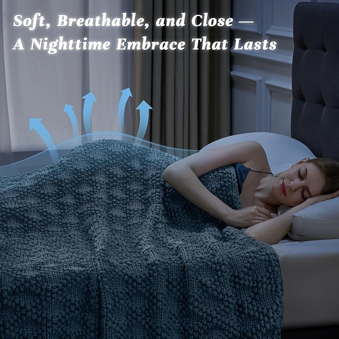 Anysay Knitted Weighted Blanket for Adult,Chunky Knit Throw 60''*80'' 12lbs | Cooling Weighted Blanket for Sleep Breathable Machine Washable Fall Heavy Blanket for Room Decor(Queen）